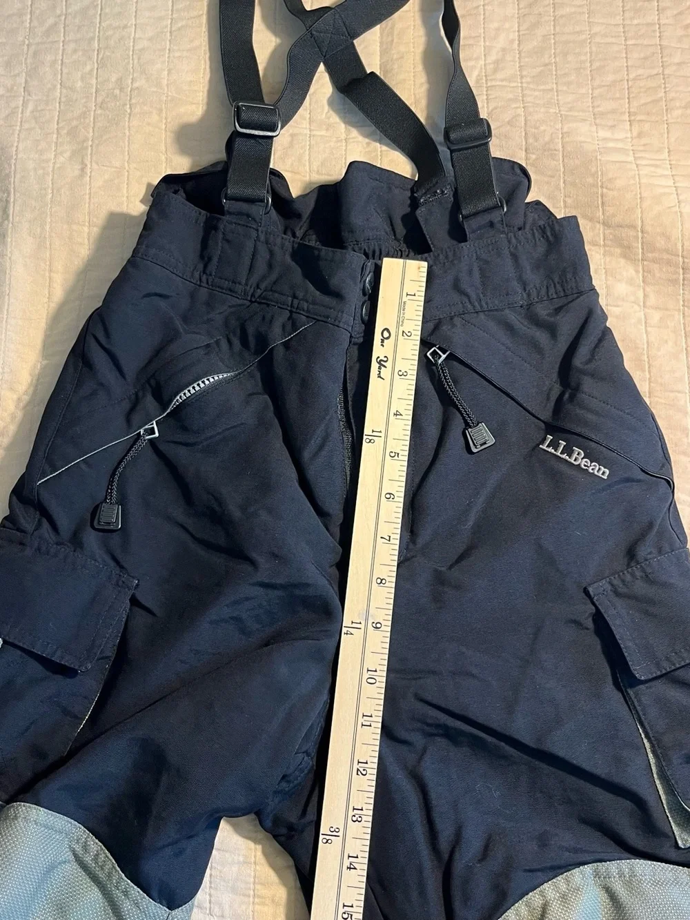 L.L. Bean Kids Navy and Light Gray Insulated Snow Overalls